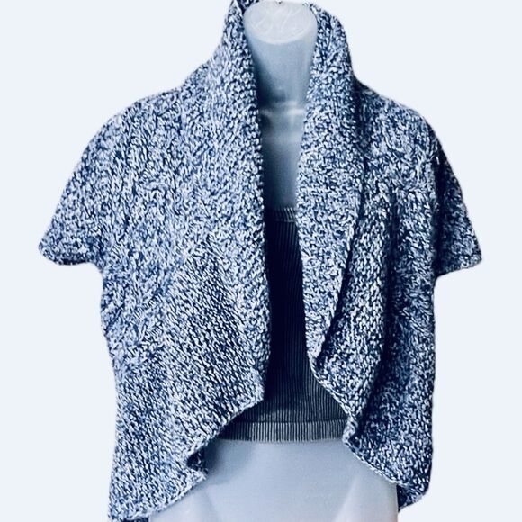 Vtg Y2K Express Blue Short Sleeve Shrug Sweater Sz M  Wide Fold Over Collar - Picture 10 of 10